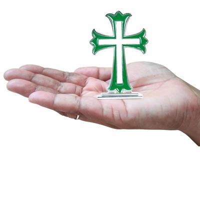 Cruz de Jesus para Painel de Carro | Acessórios Cristãos para Painel de Carro, Metal, 1 Peça (Cor Verde)