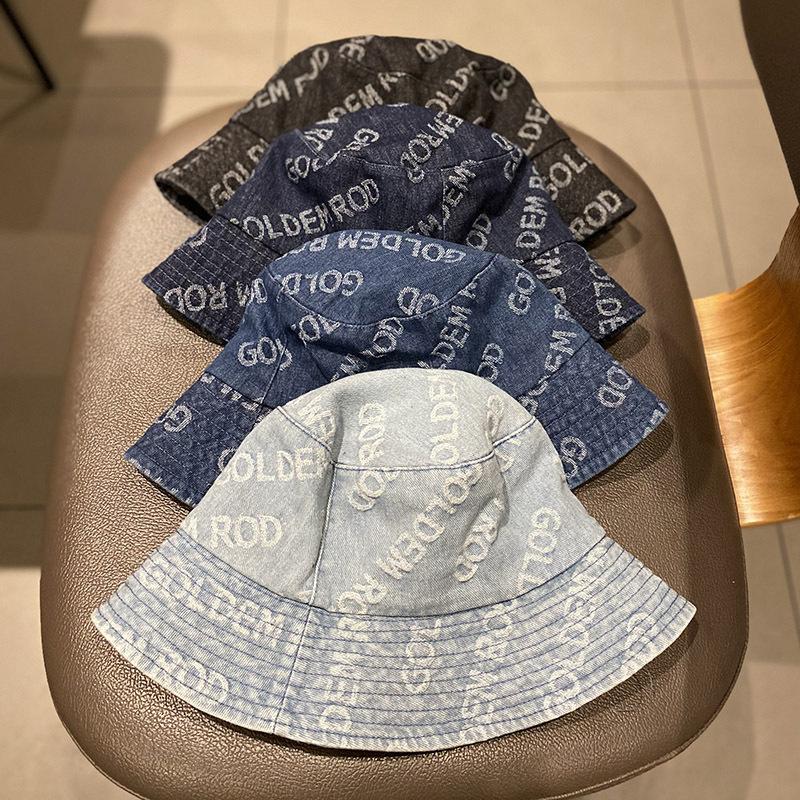 Ins Embroidery Letters Washed Denim Bucket Fisherman Hat Children Spring and Summer Versatile Washbasin Hat