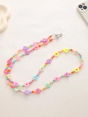 Alien Pearl Colored Flower Long Diagonal Cross Phone Strap