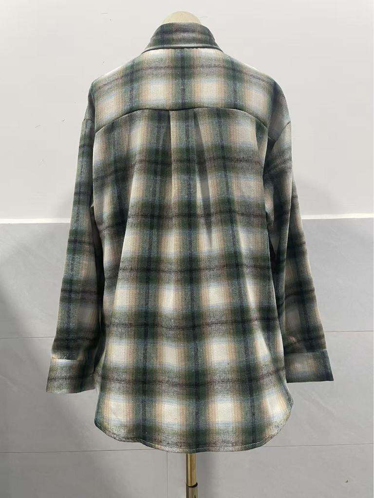 European & American Women's Casual Plaid Pocket Shirt – Autumn Winter 2025 Collection