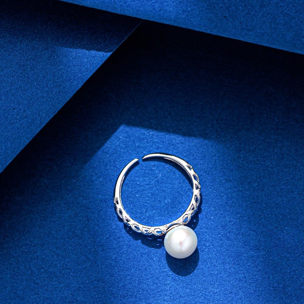 JDE Women's 6mm Genuine Pearl Ring, Adjustable, One Size Fits Most, Hypoallergenic, 925 Sterling Silver, Made In Japan (White Gold)