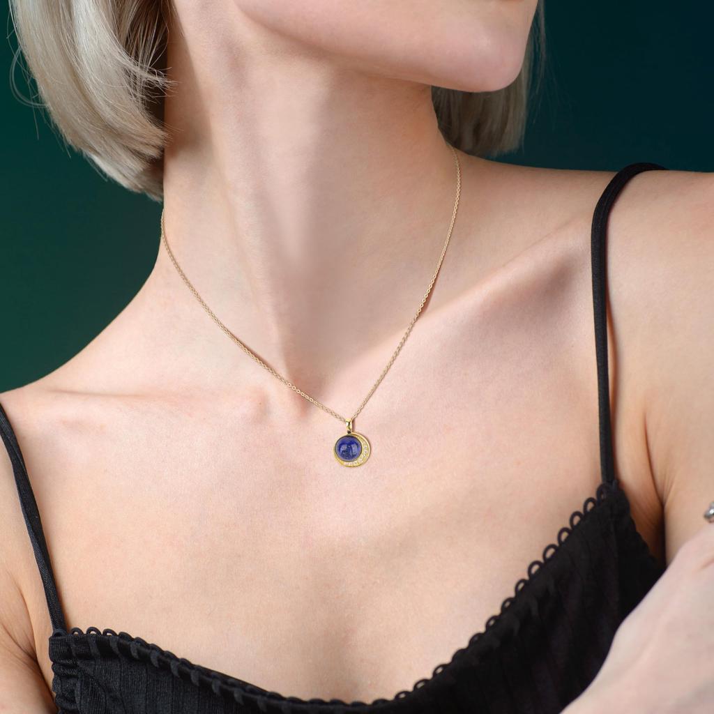 [KOAI] Lapis Lazuli December Birthstone Moon Necklace 14K Gold 925 Silver Chain Women's