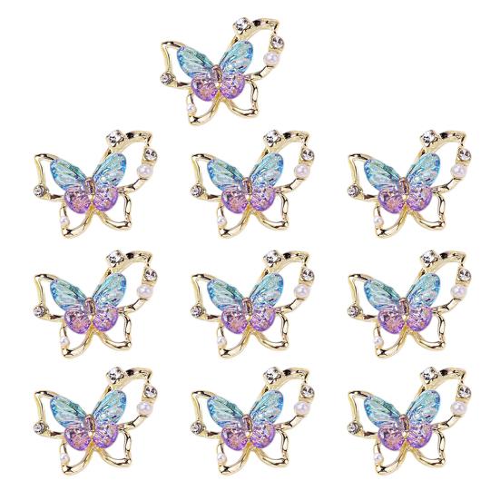 10Pcs Butterfly Nail Art Charm Rhinestone Faux Pearl 3D Butterfly Shape Nail Design Jewelry DIY Crafts Nail Decoration Accessories