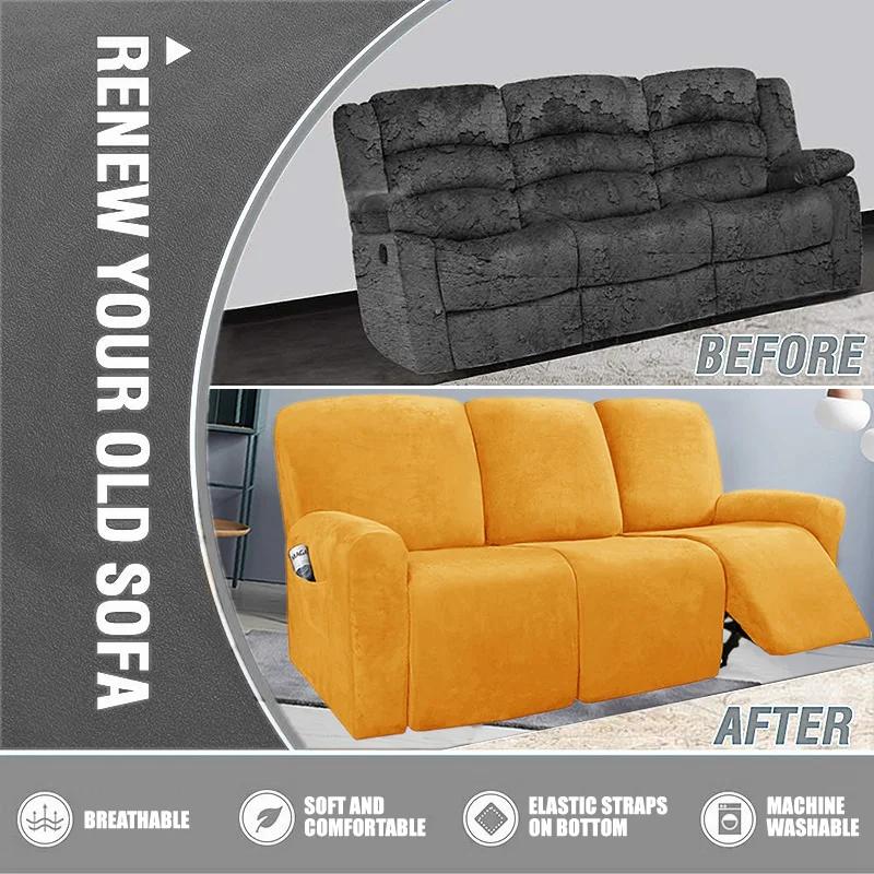 1/2/3 Seater Velvet Split Recliner Sofa Cover Stretch Super Soft Reclining Chair Covers  Relax Armchair Protector Home