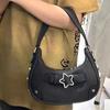 Women's Fashi PU Small Shoulder Bag Y2K Star Armpit Purse American Retro Black Chic Hobo Bag High Quality Designer New Handbag
