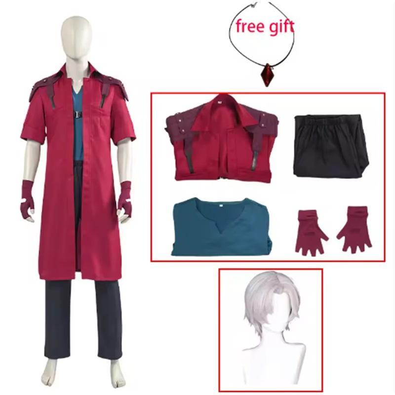DMC 5 Dante Cosplay Wig Uniform Costumes Disguise for Adult Men Long Windbreaker Gloves Roleplay Outfits Halloween Carnival Suit