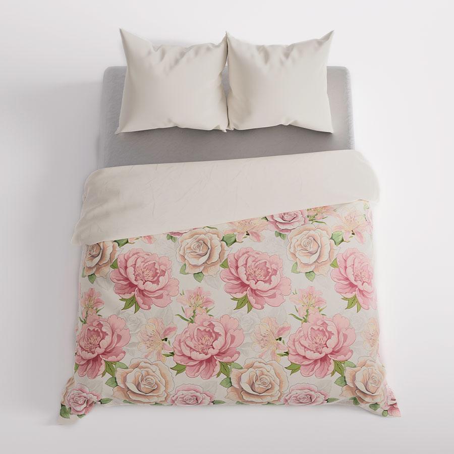 Patti Bedding Set 220X200 - Cotton Satin, White, Floral Pattern