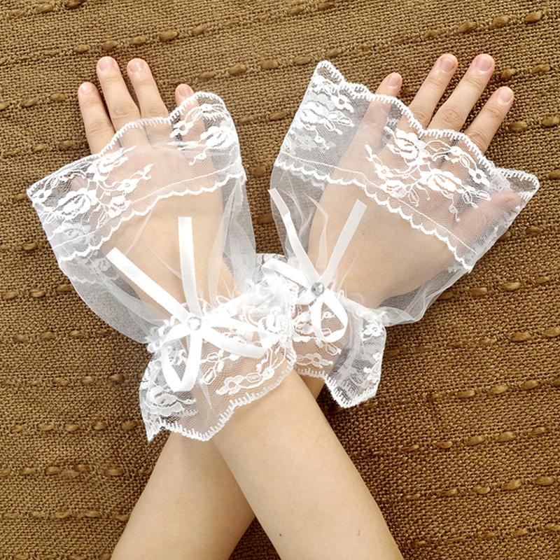 Sexy Lace Bride Wedding Wrist Cuffs Short Mesh Bowknot Fingerless Gloves Elastic Hand Sleeves Prom Accessories For Women