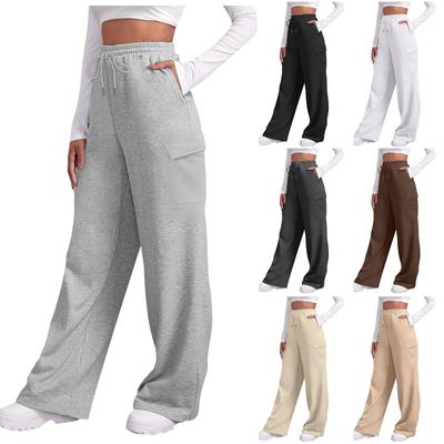 Women's Winter Sweatpants Solid Color Casual Pants Women's Fleece Sweatpants Wide Leg Straight Pants