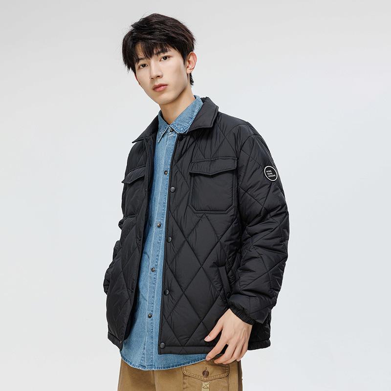 Padded Clothes Men's Winter Trend Casual Loose Padded Clothes Thickened Warm Rhombus Quilted Lapel Padded Jacket