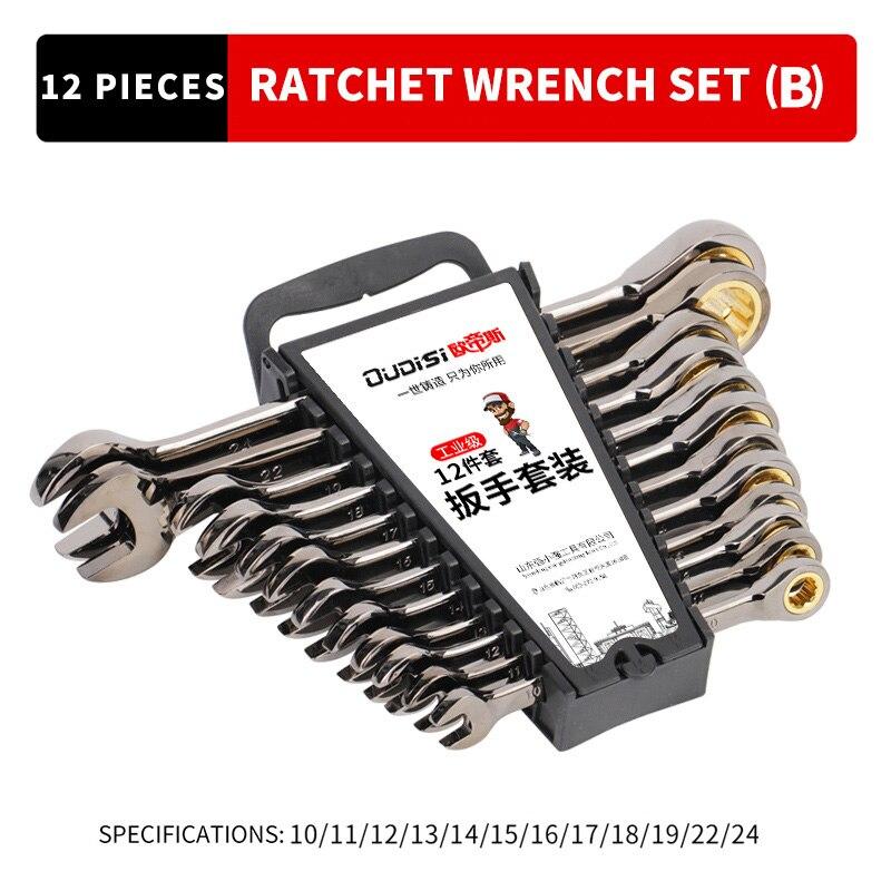 12pcs/6pcs Dual-use Ratchet Head Quick Wrench Set Hardware Tools 72 Teeth Wholesale 180 Degree Rotation
