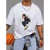 Crewneck T-Shirt White Anime Character Graffiti Print Streetwear Fashion Casual Wear