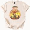Fairy Lantern Tree Jar Graphic T Shirt Whimsical Fantasy Firefly Art Tee Magical Forest Silhouette Shirt Nature Lover Gift