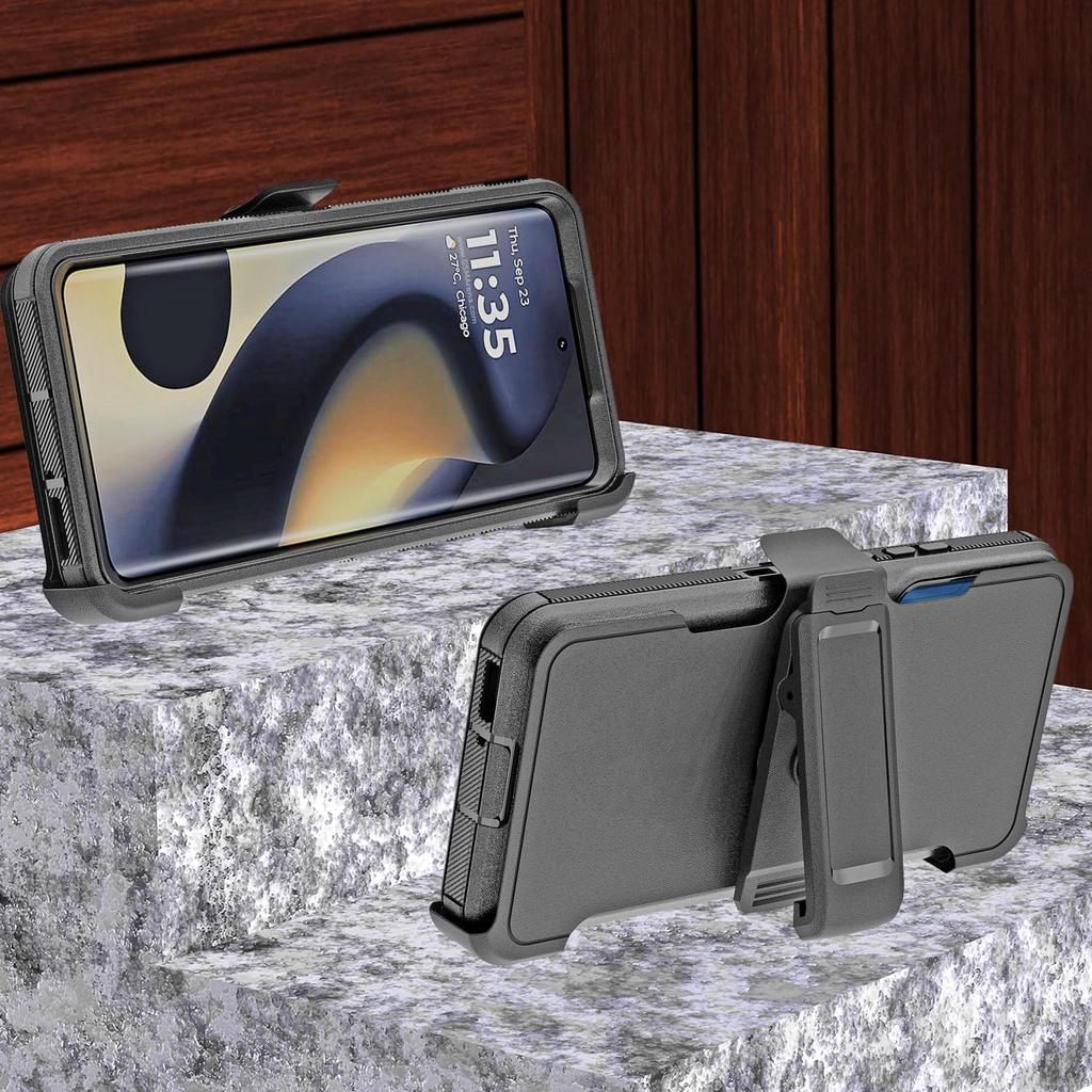 for Motorola Edge 2024 Holster Case, Rugged Holster with 360 Belt Clip Kickstand Heavy Duty Dual Layer Full Body Protection Armor Case for Motorola