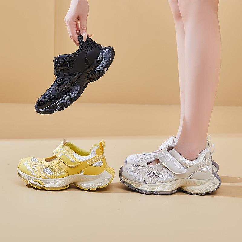 Yellow Daddy Shoes Women's Summer New Small Hollow Velcro Light Mouth Mary Jane Sneakers