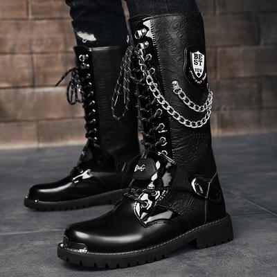 Botas de cano alto para motocicleta, calçados casuais masculinos, botas de couro punk de cano alto para homens, botas estilosas de inverno para motocicleta, tamanho grande