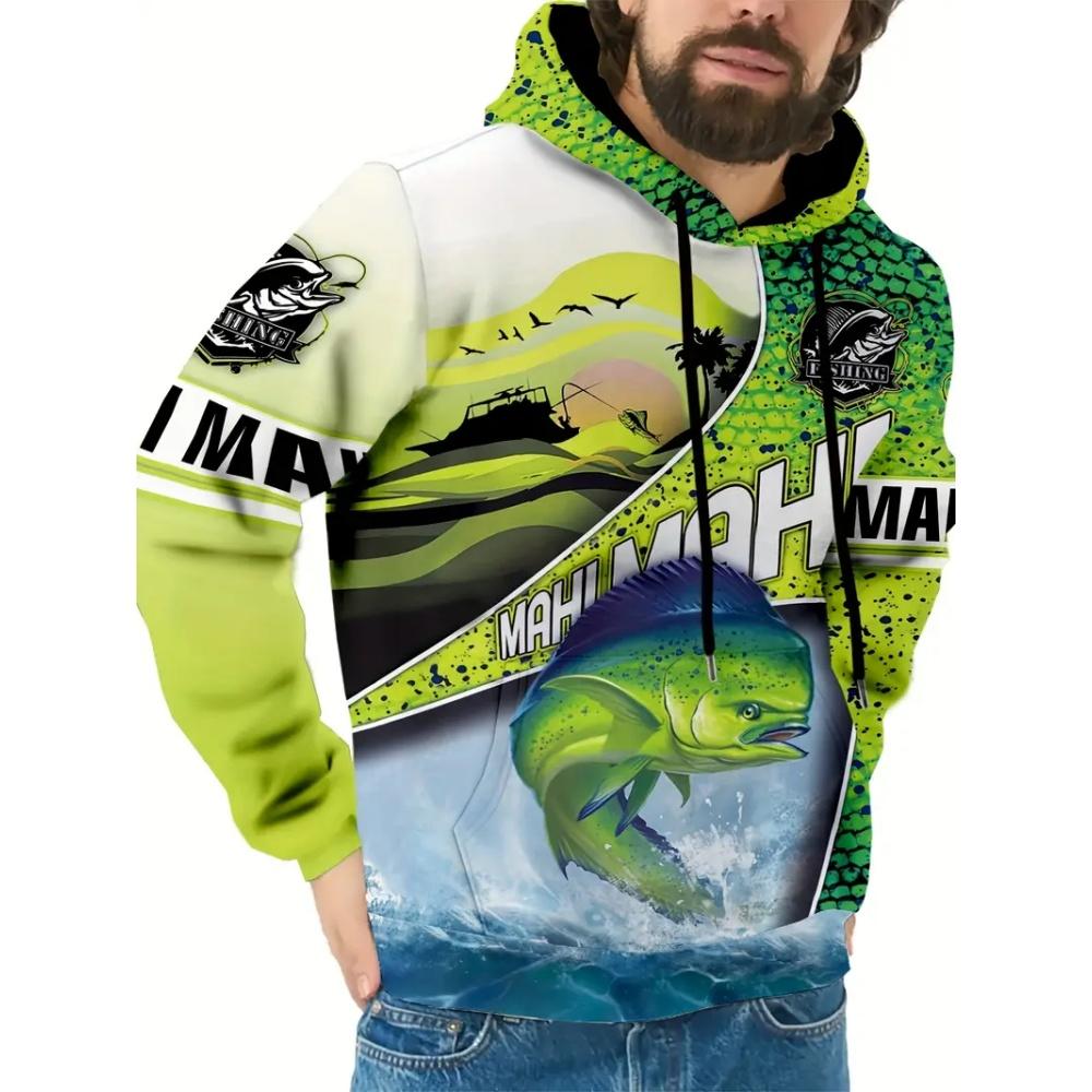 Módní rybářská grafická mikina s kapucí Pohodlný outdoorový pulovr 3D potisk Dlouhý rukáv Top Streetový Oversized Streetwear Oblečení