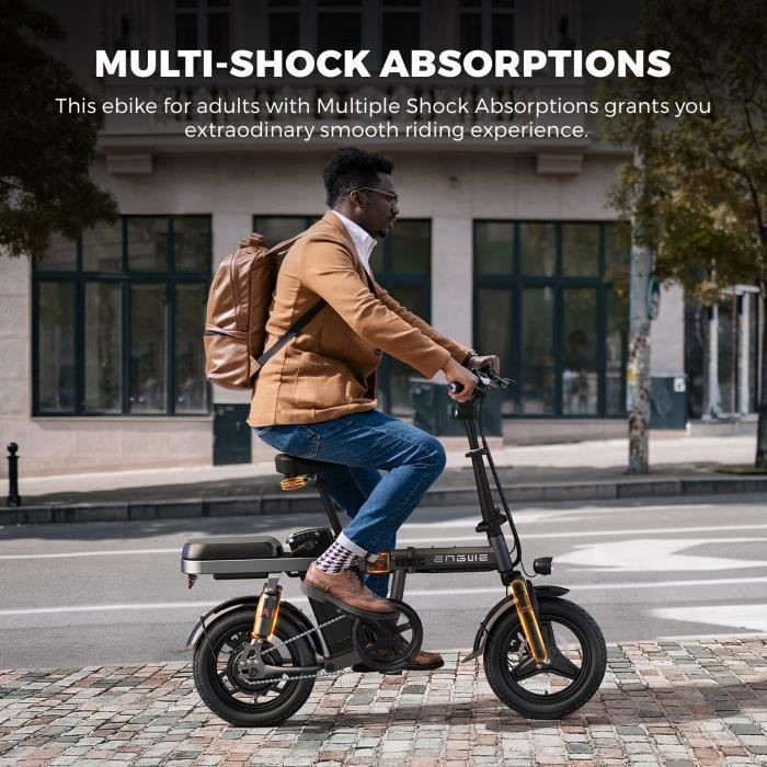 Petit vélo de ville électrique pliant ENGWE T14 14 pouces 25km/h Moteur 250W Autonomie 42km avec amortisseur avant 48V10Ah Gris