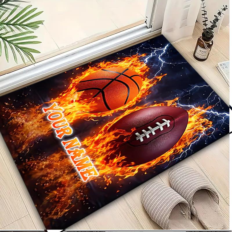 1PC Custom Name Sports Icons" Theme Floor Mat Ideal for Living Room, Game Rooms, Office, Bedroom,Floor Mat Playful Design