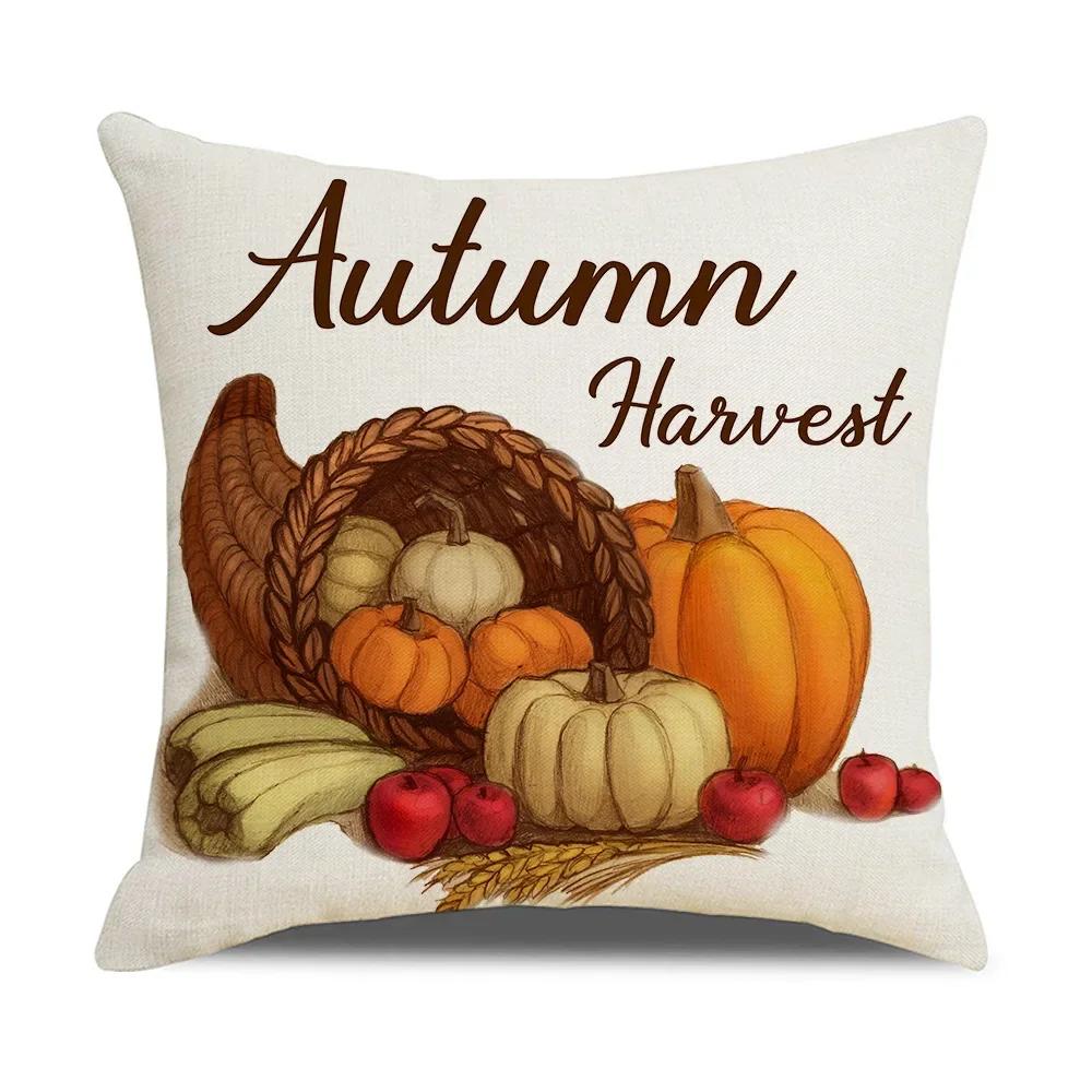 45X45cm Happy Thanksgiving Cushion Cover Fall Home Pumpkin Decorative Throw Pillows Sofa Cushions Maple Leaf Pillowcase 2023 New