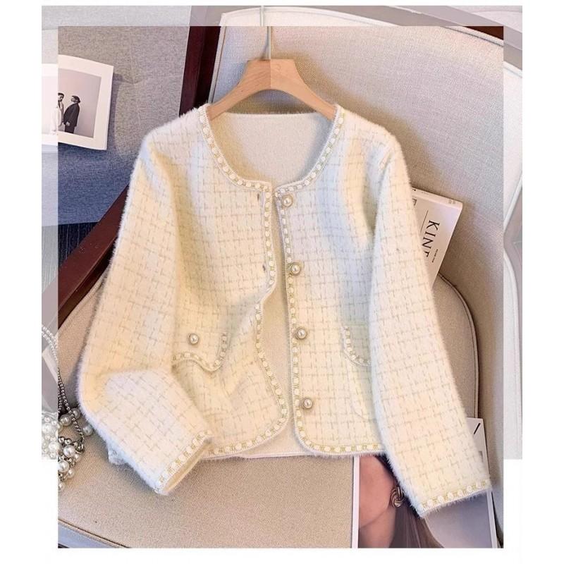Short Knit Cardigan 2026 Fall Winter Elegant Lady Style Loose Fit Long Sleeve Single Breasted