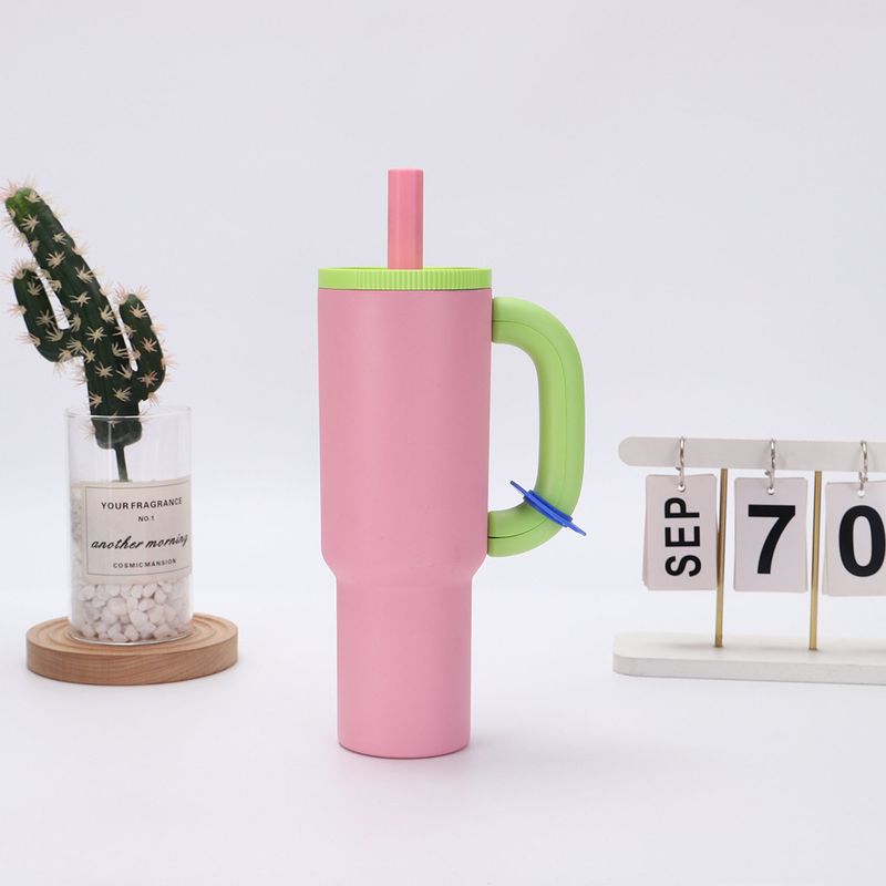 Cross-Border 304 Stainless Steel Handle Car Cup Double-Layer Vacuum Large Capacity Vacuum Cup Macaron Color Ice Cream Cup