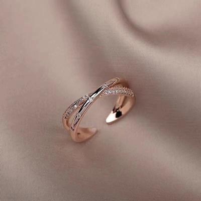 New Cross Ring Women's Fashion Trend Personality Light Luxury Electroplating Rose Gold Opening Adjustable Ring