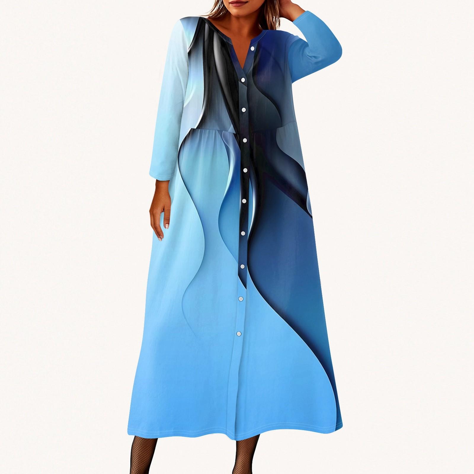 

Женское модное платье-рубашка свободного кроя с принтом, круглым вырезом и рукавами семь четвертей на пуговицах S