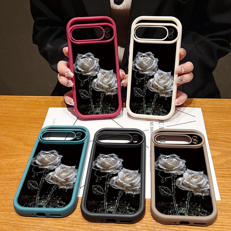 Black Rose Lotus Flower Pattern Phone Case For Google Pixel 8 7 Pro 8A 9 Pro XL Candy Color Soft TPU Silicone Shockproof Cover For Pixel 9 8 7 Pro