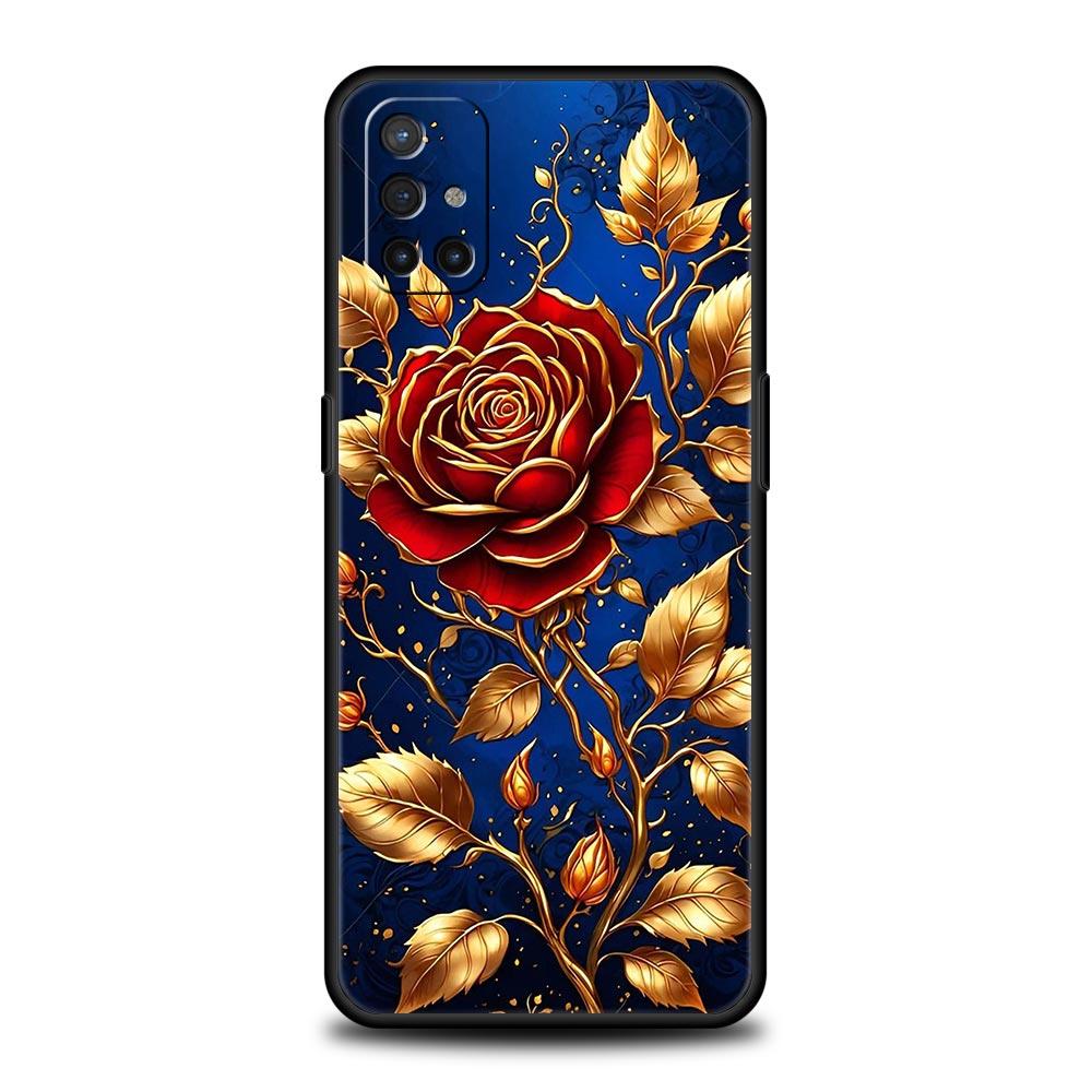 Phone Case For Oneplus 13R 12R 10R 13 12 11 10T Nord N100 N10 Z N30 CE 3 2 2T Pro Lite 5G Soft TPU Cover Gold Rose Love Heart