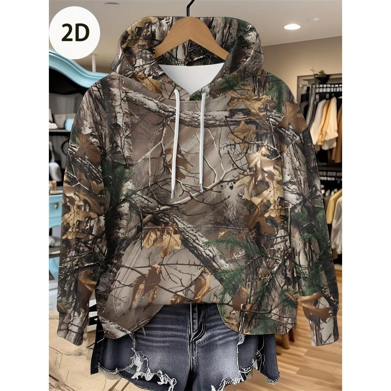 Womens Relaxed Fit Hooded Long Sleeve Sweatshirt With 3D Floral Plaid Print Breathable Comfort Casual Top