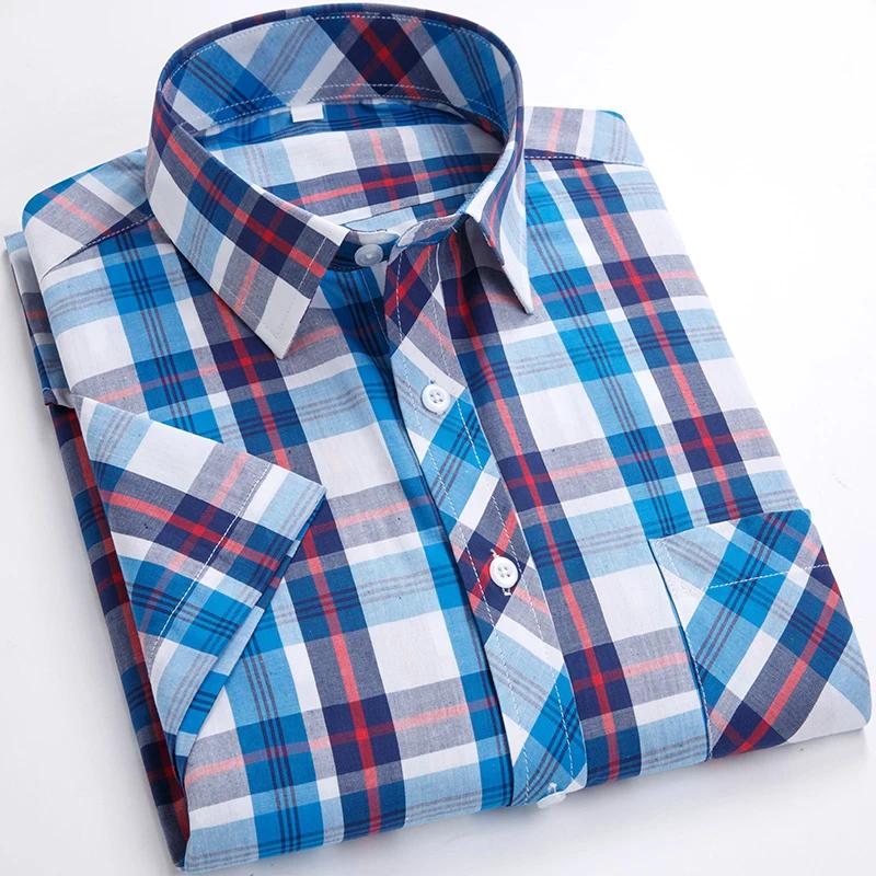 2026 Summer Thin Plaid  Men's Shirts Short Sleeve  Plus Size Cotton Soft Comfortable Young Casual Social Shirt Clothing
