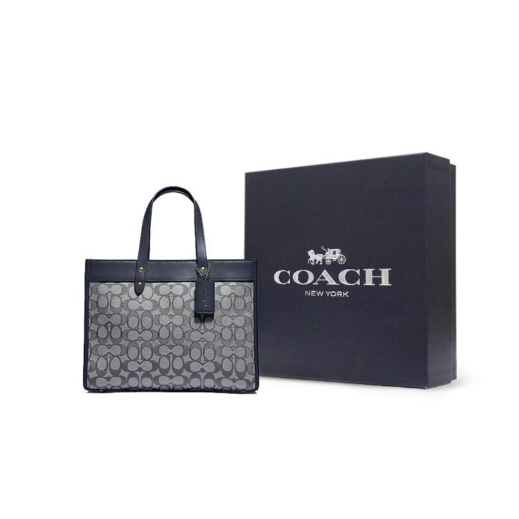 COACH Field Fabric With Leather Tote Bag, Shopping Bag, Shoulder Bag, Handbag Large Women's Marine Blue Monogram C3282-B4RH3
