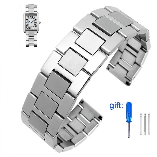 

16 мм 20 мм 22 мм 23 мм Браслет для часов из нержавеющей стали для Cartier Tank Solo Claire Мужские и женские ремешки для часов из тонкой стали 16mm