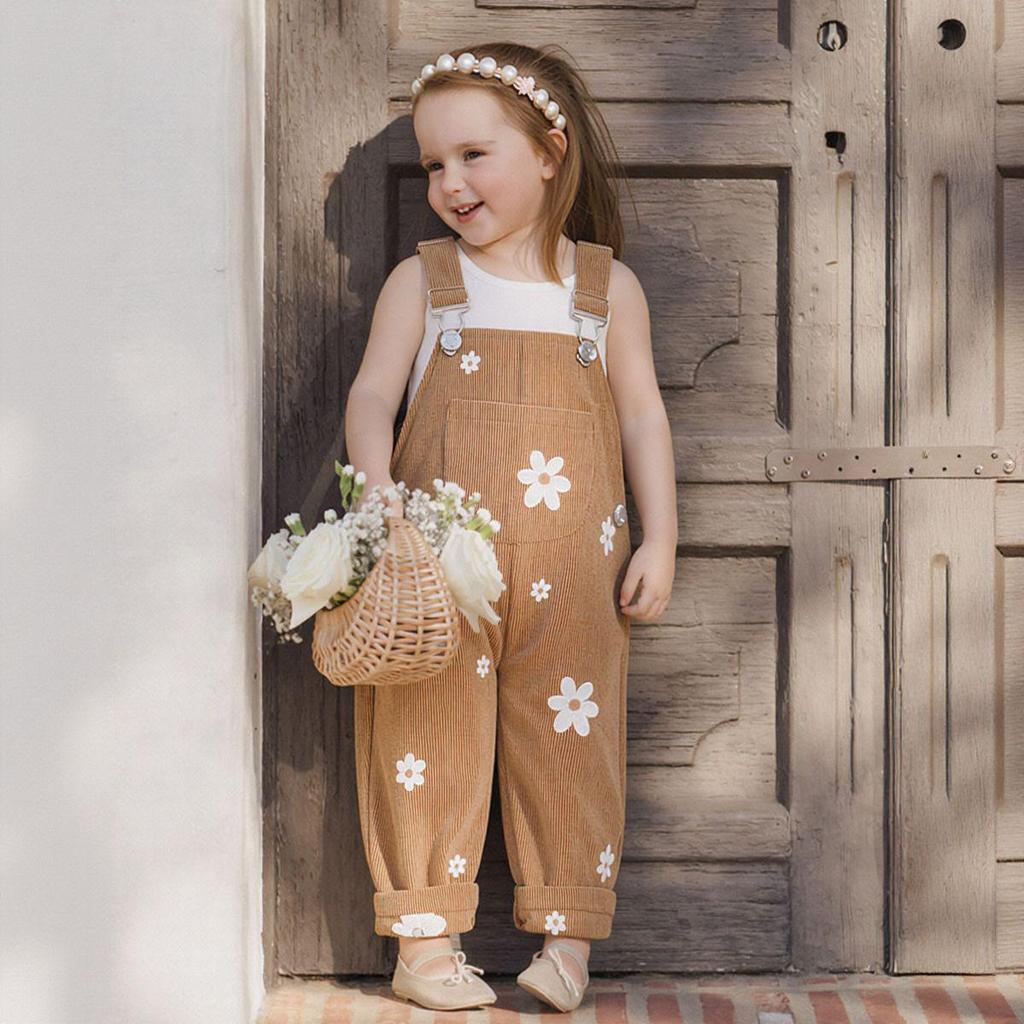 Korean Style Floral Embroidered Girls' Overalls - Cute Baby Jumpsuit for Spring & Autumn