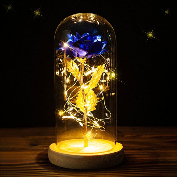 Glass cover LED light gold foil rose Christmas send girlfriend luminous rose night light handmade flower