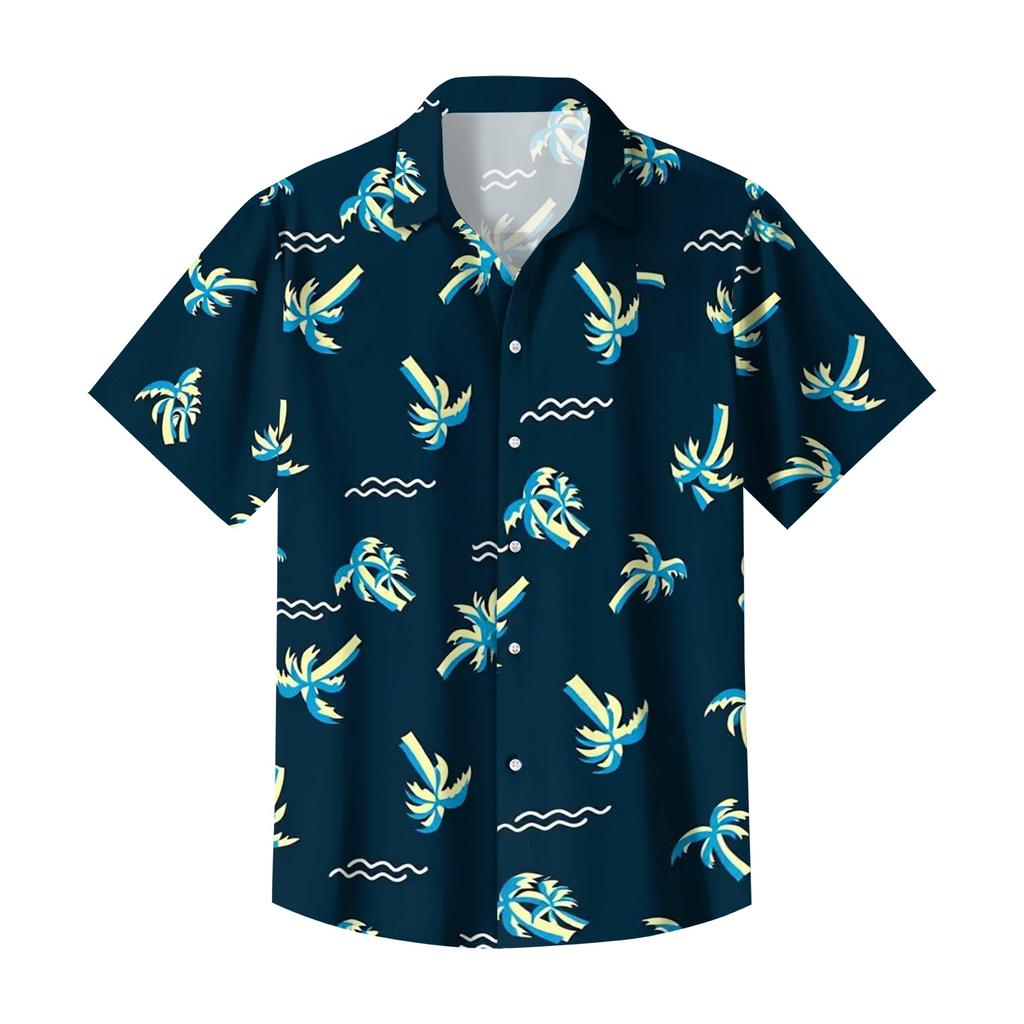 Men's Casual Loose Fit Hawaiian Short Sleeve Shirt Lightweight Button Down Tropical Printed Shirt for Summer Beach Vacation