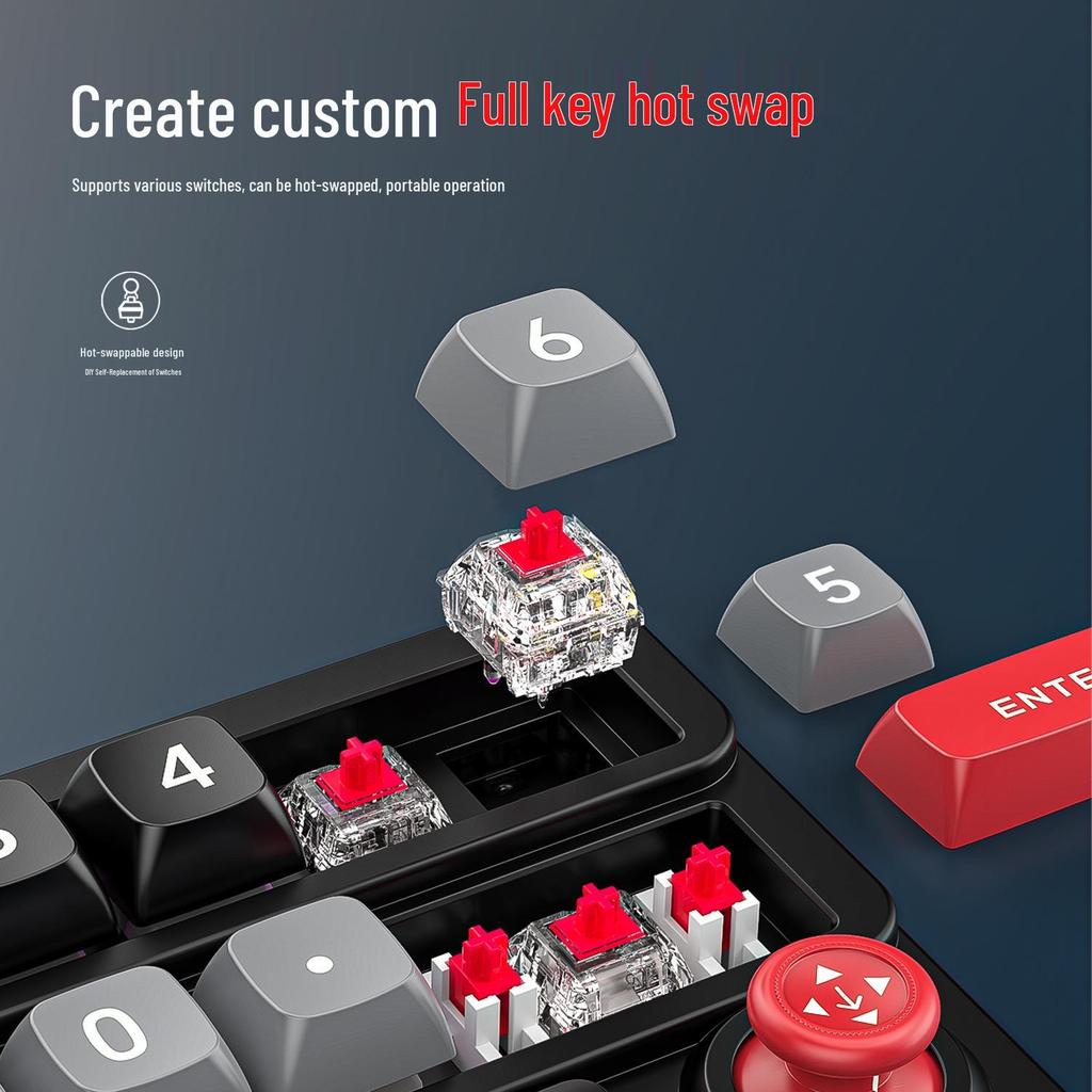 Mechanical Mini Keyboard with Hot-Swappable Red Switches and TYPE-C Wired Connection for Gaming, Office, and Financial Use.