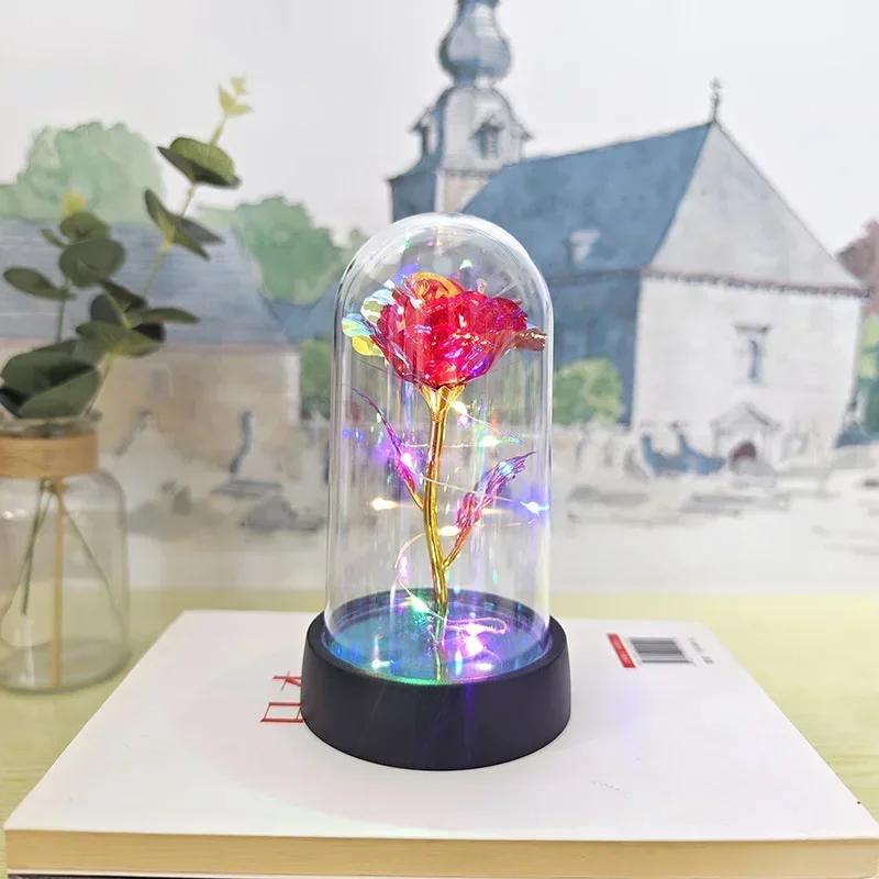LED Light Eternal Rose Artificial Flower Foil Decoration for Valentine's Day Wedding Party Christmas Gift