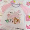 Sweet Kawaii Cartoon Tshirts Polka Dot Print Women T-shirt Loose Casual Contrast Color Cute Graphic Tee Tops Japan Y2k Aesthetic