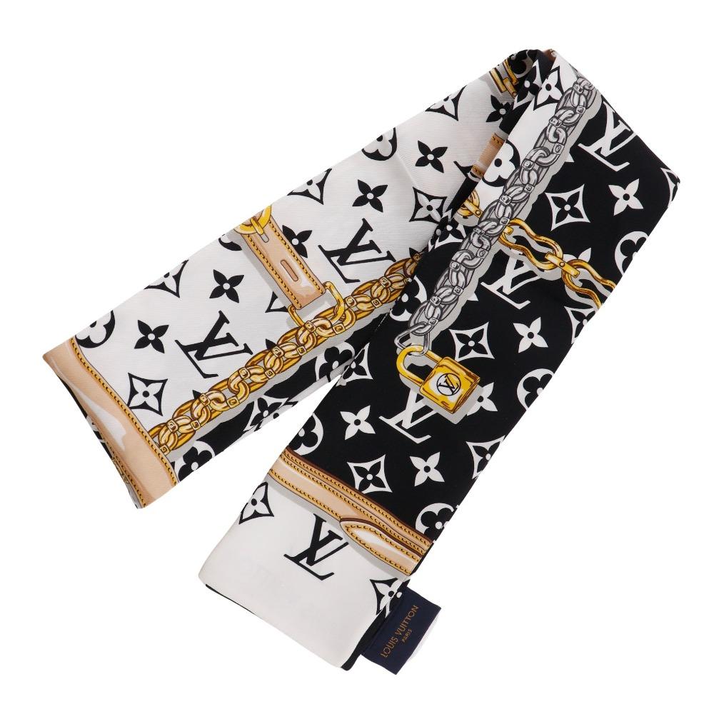 Louis Vuitton Bando Monogram Schal M78656 Confidential weiß/gold Seide Damen Gebraucht