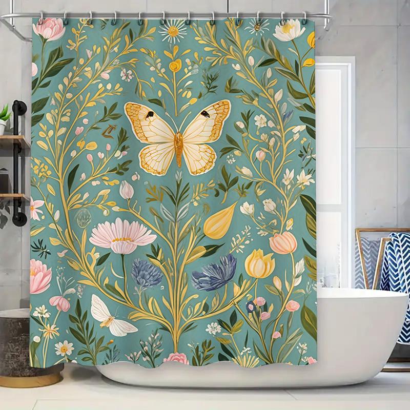 Luxury Blue White Gold Marble Print Shower Curtain Decorative Bath Mat Tassel Rod Pocket Water Repellent Liner (59x72)
