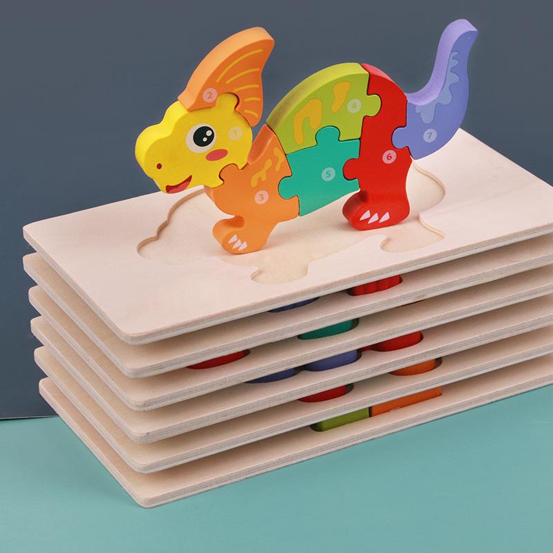New High Quality Baby Wooden 3D Puzzle Game Cartoon Animal Intelligence Jigsaw Shape Matching Montessori Toys For Children Gifts