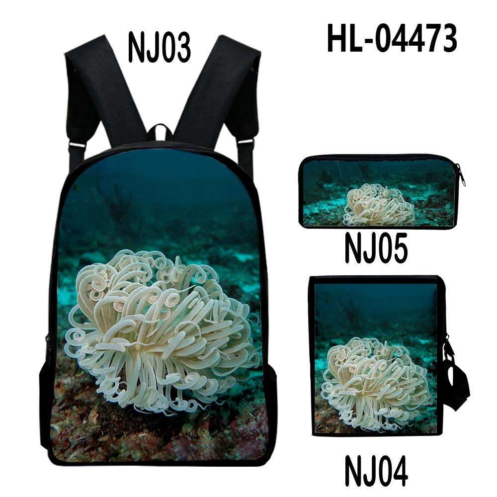 Paysage sous-marin classique Corail Impression 3D 3 pièces/Ensemble Sacs d'école pour élèves Sac à dos pour ordinateur portable Sac à dos Sac à bandoulière incliné Trousse à crayons