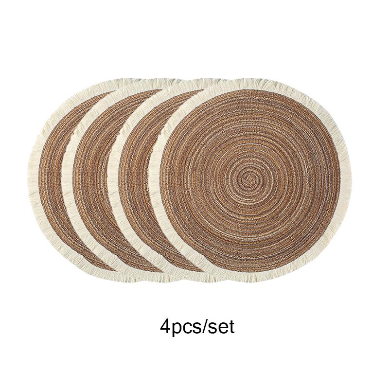 4pcs/set Hot Selling Fringe Eco-friendly Household Non-Slip Morden Style Table Woven Placemats Polyester Round Mat coaster set