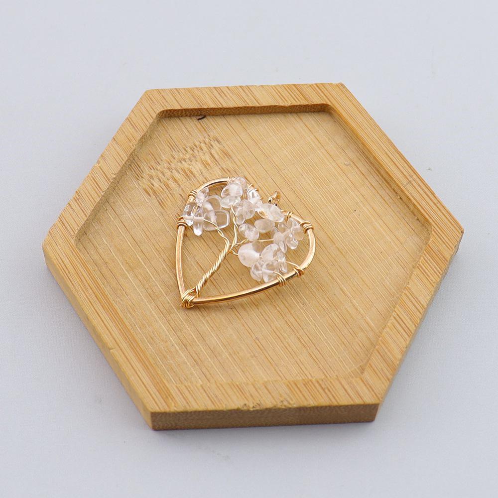 Seven-Color Natural Crystal Tree of Life Heart Pendant Necklace N743