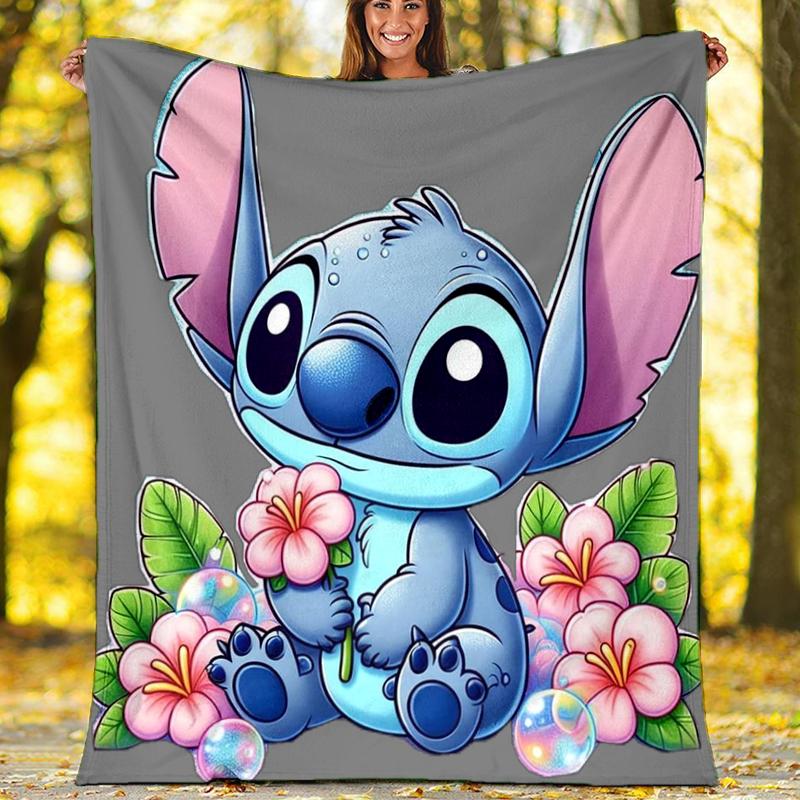 Stitch Flowers Flannel Fleece Blanket Cozy Warm Throw Blanket For Couch Bed Travel All Season Use
