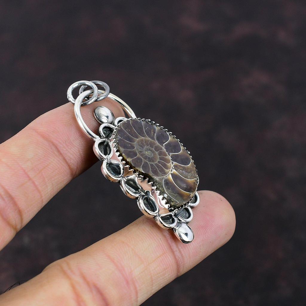 Ammonite Fossil Pendant Gemstone Pendant Decent Pendant 925 Sterling Silver Pendant Ammonite Fossil Jewelry Handmade Pendant Engagement Gift