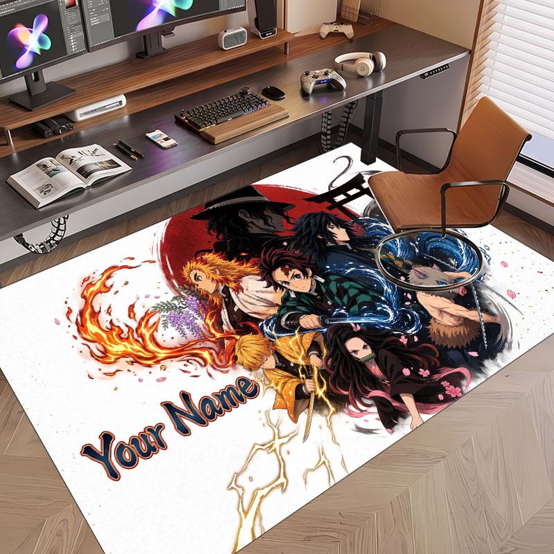 Custom Name Crystal Velvet Rug,Demon Slayer Comfortable Anti Slip Floor Mat For Room Decoration