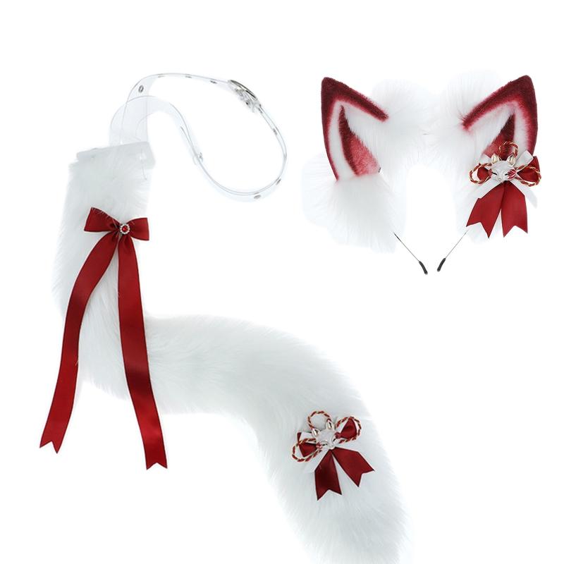 

2pcs for Cat Ears and Wolf Fox Animal Tail Cosplay Costume Faux Fur Hair Clip Headdress Halloween Birthday Party Plush S 1